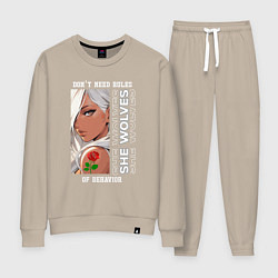 Костюм хлопковый женский Девушка из аниме с розой, цвет: миндальный