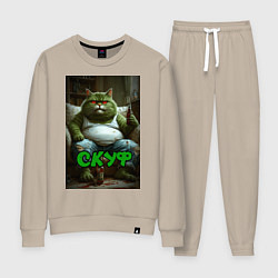 Костюм хлопковый женский Кот скуф, цвет: миндальный