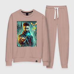 Костюм хлопковый женский Harry Potter with a magic wand - ai art fantasy, цвет: пыльно-розовый