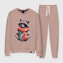 Женский костюм Модный енот в очках и шарфе