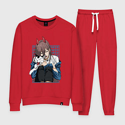 Костюм хлопковый женский Человек-бензопила Пауэр и кошка, цвет: красный