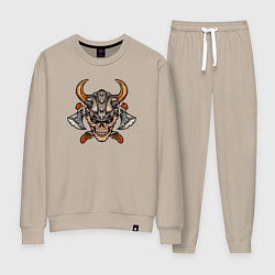 Костюм хлопковый женский Череп викинга, цвет: миндальный