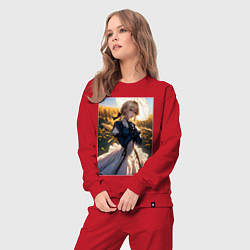 Костюм хлопковый женский Вайолет Эвергарден на поле пшеницы, цвет: красный — фото 2