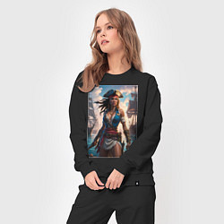 Костюм хлопковый женский Пиратка на фона флотилии кораблей, цвет: черный — фото 2