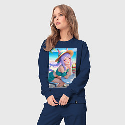 Костюм хлопковый женский Девушка-пони кушает мороженое, цвет: тёмно-синий — фото 2