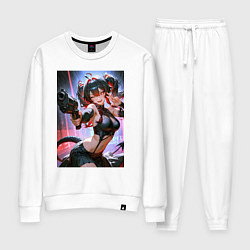 Костюм хлопковый женский Девушка-демон с пистолетом, цвет: белый