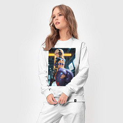 Костюм хлопковый женский Девушка с оружием в киберпанк стиле, цвет: белый — фото 2