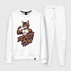 Костюм хлопковый женский Beast gym cat, цвет: белый