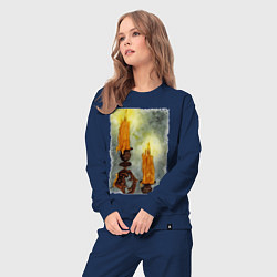 Костюм хлопковый женский Две горящие свечи на подсвечнике в темноте, цвет: тёмно-синий — фото 2