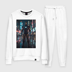 Костюм хлопковый женский Железный человек посреди ночного города, цвет: белый