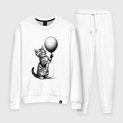 Костюм хлопковый женский Котенок с шариком, цвет: белый