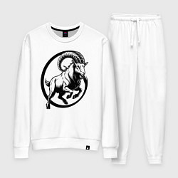 Костюм хлопковый женский Горный козёл в круге, цвет: белый