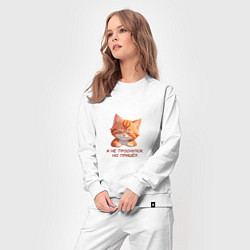 Костюм хлопковый женский Сонный рыжий котёнок, цвет: белый — фото 2