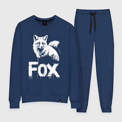 Костюм хлопковый женский Графичная лиса с надписью, цвет: тёмно-синий