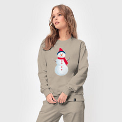 Костюм хлопковый женский Веселый снеговик в шапке, цвет: миндальный — фото 2