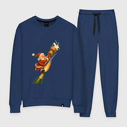 Костюм хлопковый женский Санта летит на пробке шампанского, цвет: тёмно-синий