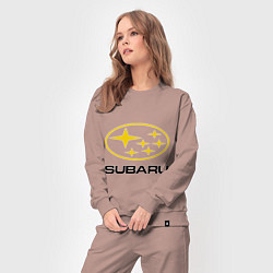 Костюм хлопковый женский Subaru Logo, цвет: пыльно-розовый — фото 2