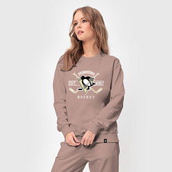 Костюм хлопковый женский Pittsburgh Penguins: Est.1967, цвет: пыльно-розовый — фото 2