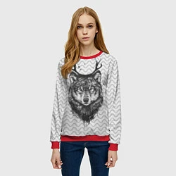 Свитшот женский Рогатый волк, цвет: 3D-красный — фото 2