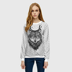 Свитшот женский Рогатый волк, цвет: 3D-белый — фото 2