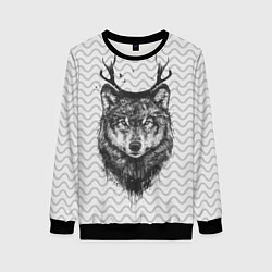 Свитшот женский Рогатый волк, цвет: 3D-черный