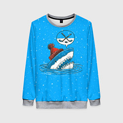 Свитшот женский Акула хоккейный фанат, цвет: 3D-меланж