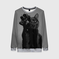 Свитшот женский Черный котик, цвет: 3D-меланж
