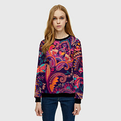 Свитшот женский Орнамент пейсли - розовый, цвет: 3D-черный — фото 2