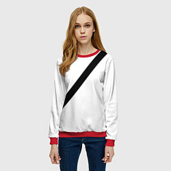 Свитшот женский Ремень безопасности - черная полоса прикол на бело, цвет: 3D-красный — фото 2