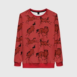 Свитшот женский Красные кони, цвет: 3D-красный