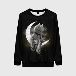 Свитшот женский Кот на луне, цвет: 3D-черный