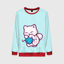 Женский свитшот Белый котенок с клубком милый