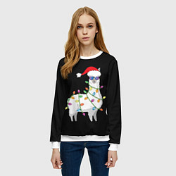Свитшот женский Рождественская Лама, цвет: 3D-белый — фото 2