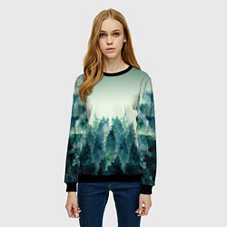 Свитшот женский Акварельный лес градиент, цвет: 3D-черный — фото 2