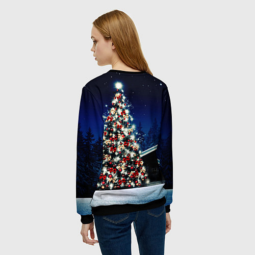 Женский свитшот Новый год с елкой / 3D-Черный – фото 4