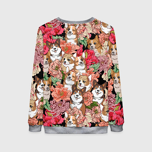 Женский свитшот Корги & Цветы / 3D-Меланж – фото 2