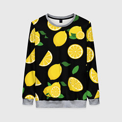 Свитшот женский Лимоны на чёрном, цвет: 3D-меланж