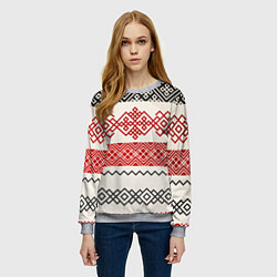 Свитшот женский Славянский узор красно-черный, цвет: 3D-меланж — фото 2