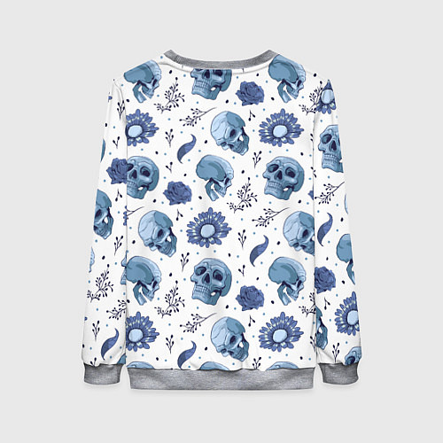 Женский свитшот Узор Голубые черепа с цветами / 3D-Меланж – фото 2