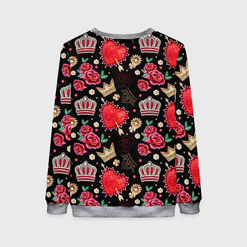 Женский свитшот Корона и розы / 3D-Меланж – фото 2