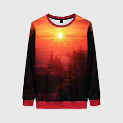 Свитшот женский УТРЕННИЙ РАССВЕТ НАД ОБЛАКАМИ, цвет: 3D-красный