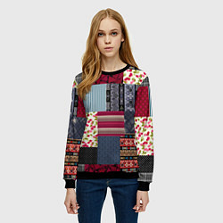 Свитшот женский Деревенский стиль Пэчворк, цвет: 3D-черный — фото 2