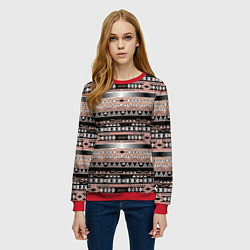 Свитшот женский Полосатый этнический орнамент, цвет: 3D-красный — фото 2