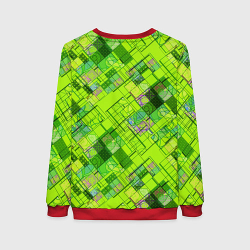Женский свитшот Ярко-зеленый абстрактный узор / 3D-Красный – фото 2