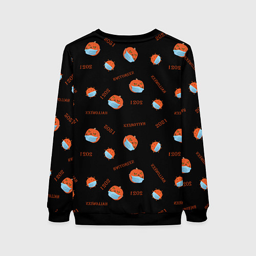 Женский свитшот Halloween 2021 , тыква в маске и коронавирус на че / 3D-Черный – фото 2