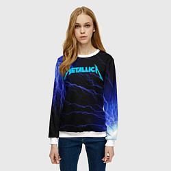 Свитшот женский METALLICA BLUE FLASH МЕТАЛЛИКА СИНИЕ МОЛНИИ, цвет: 3D-белый — фото 2