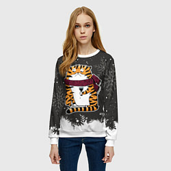 Свитшот женский Тигр с бокалом вина, цвет: 3D-белый — фото 2