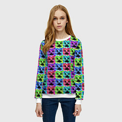 Свитшот женский МАЙНКРАФТ MINECRAFT ЦВЕТНЫЕ КРИПЕРЫ, цвет: 3D-белый — фото 2