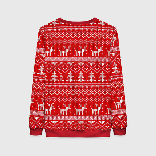 Женский свитшот Новогодний узор с оленями и елкой / 3D-Красный – фото 2