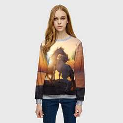 Свитшот женский Лошади на закате, цвет: 3D-меланж — фото 2